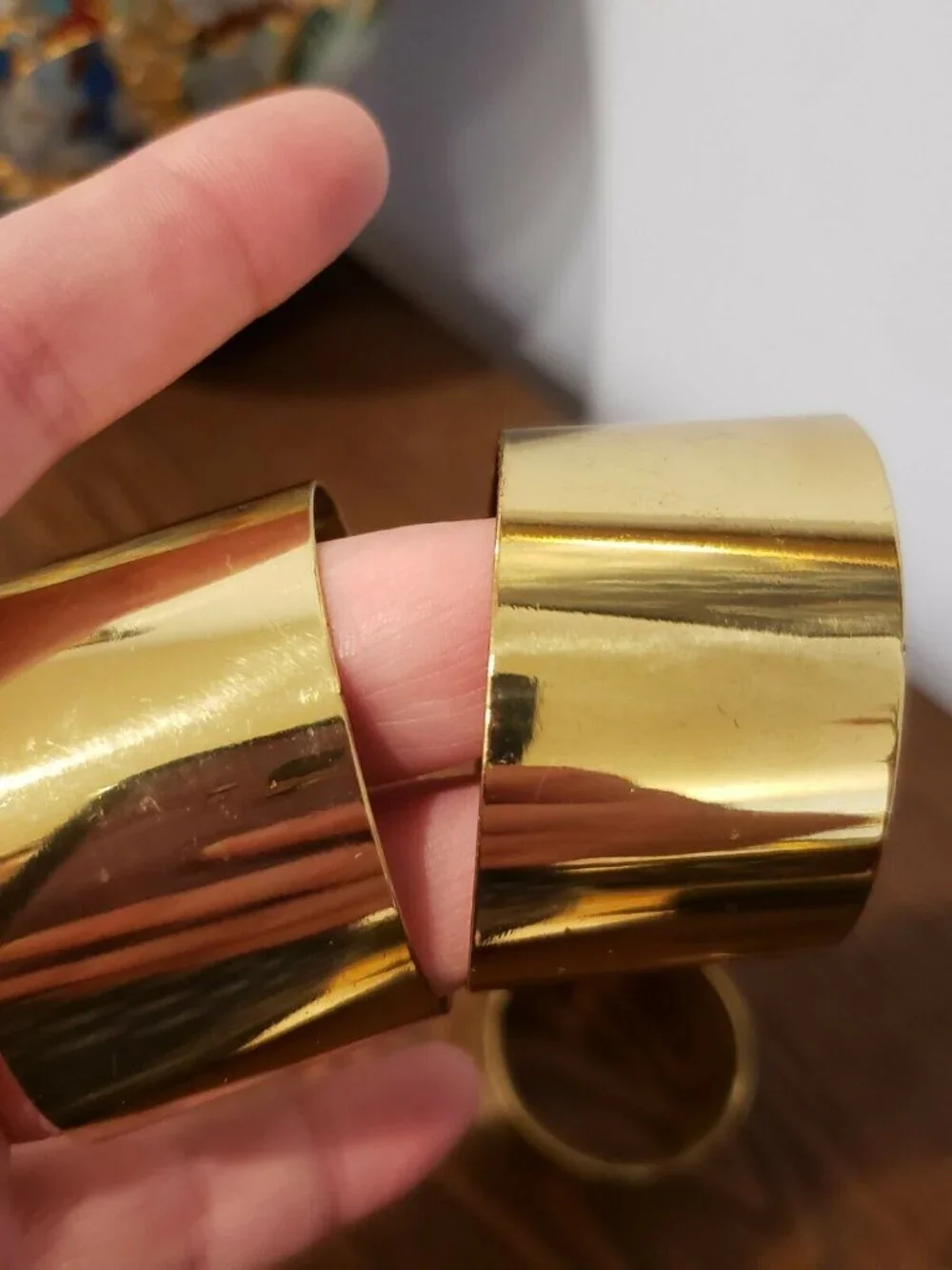 Vintage Slanted Brass Napkin Rings Lot Set of 4 READ